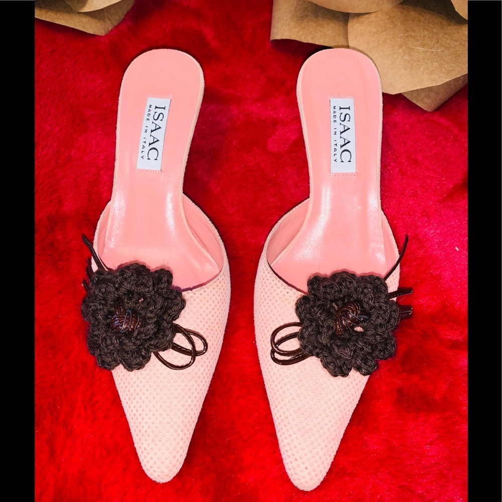 Isaac Mizrahi Blush Pink Suede Mules